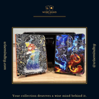 Two finished custom UV-printed 9-pocket TCG binders — Magikarp and Charizard cover artwork