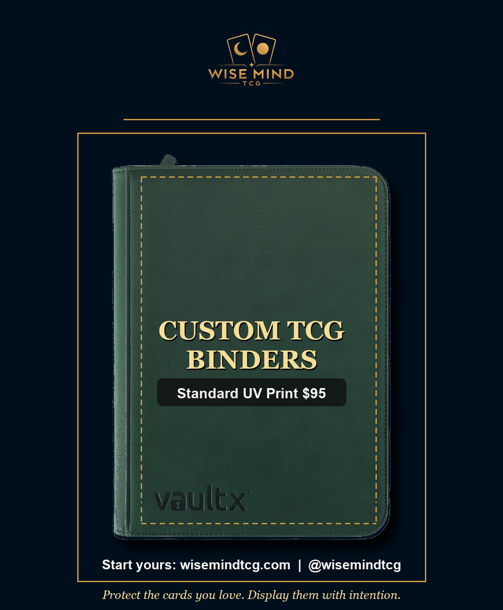 Custom TCG binder printable cover area — forest green zip binder