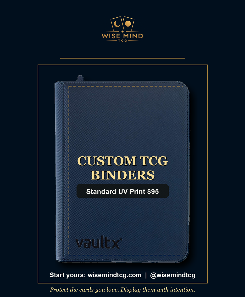 Custom TCG binder printable cover area — royal blue zip binder
