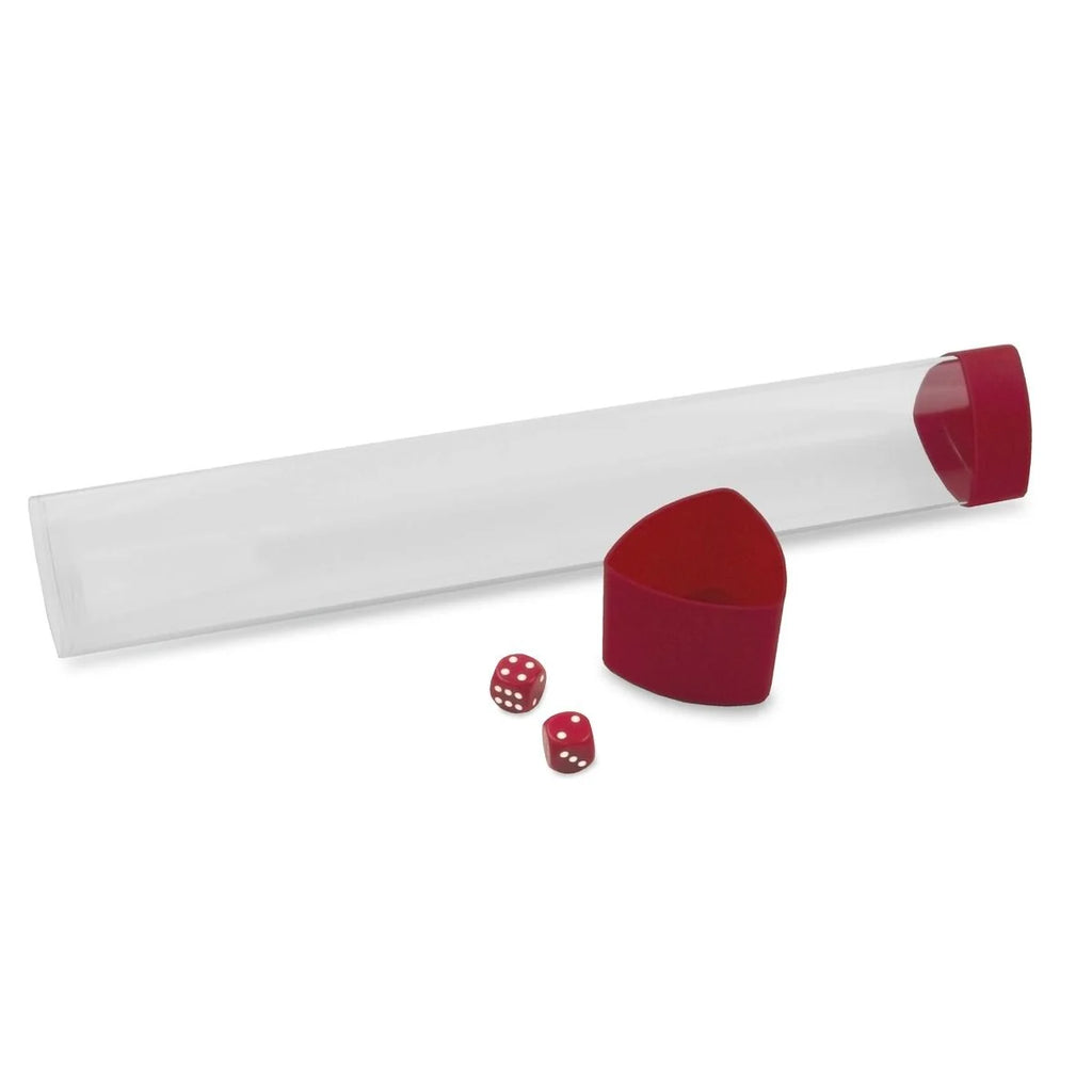 BCW playmat tube with dice cap red