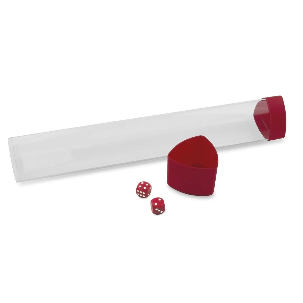 BCW playmat tube with dice cap red