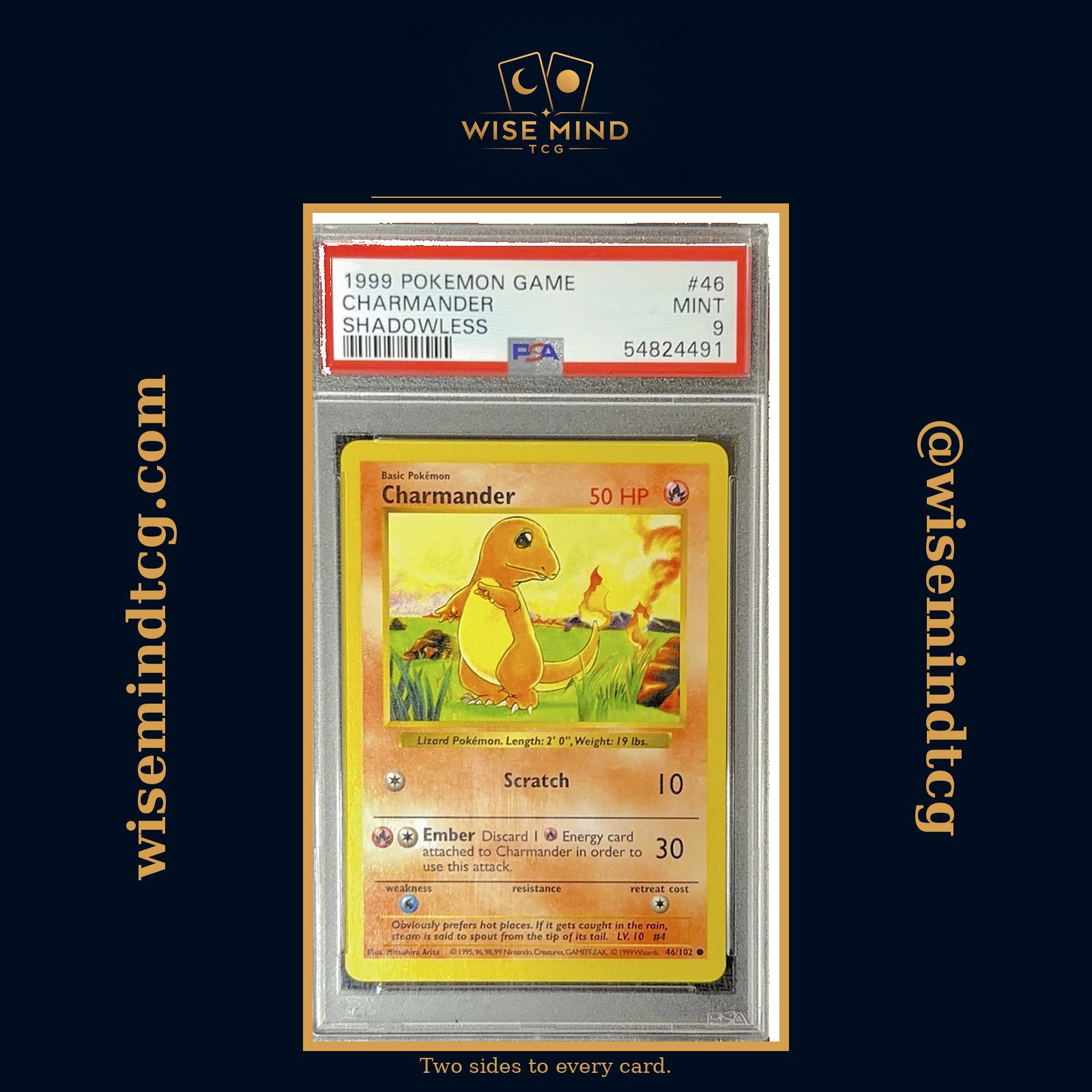 1999 Pokemon Base Set Shadowless Charmander #46 PSA 9 MINT