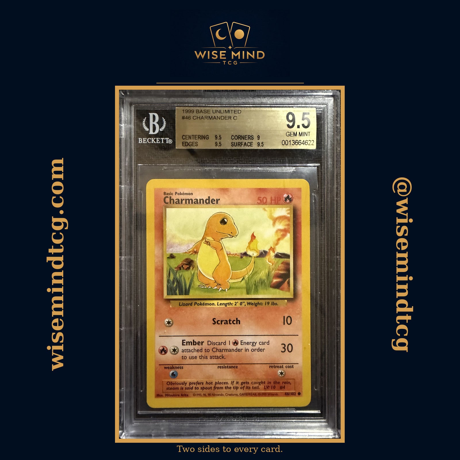 1999 Pokemon Base Set Unlimited Charmander #46 BGS 9.5 GEM MINT