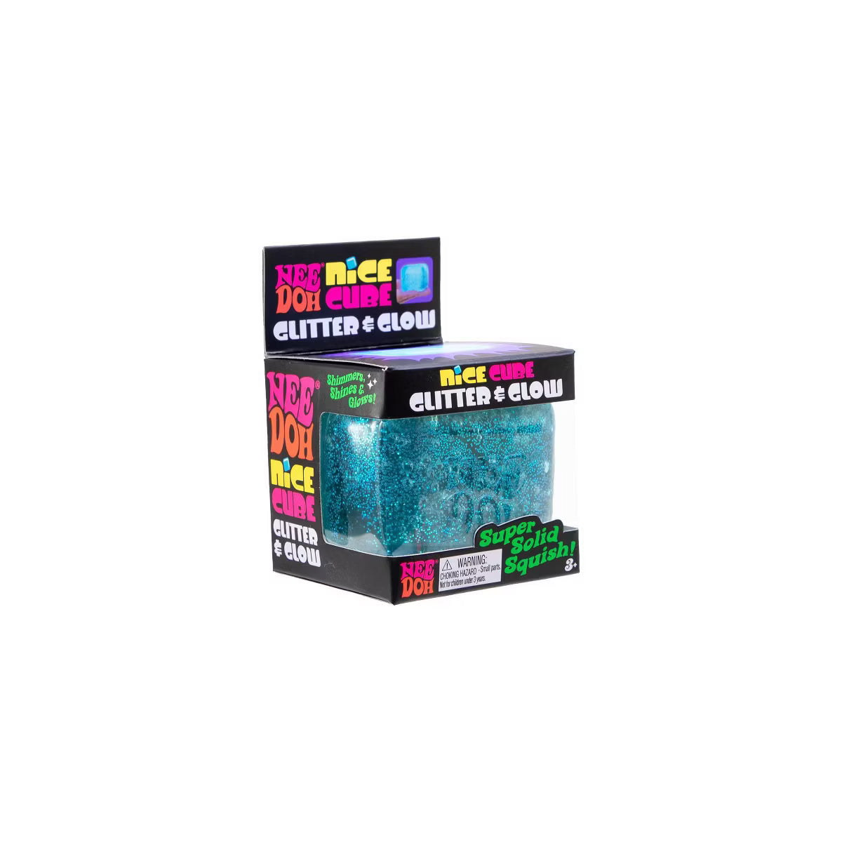 NeeDoh Nice Cube glitter and glow blue sensory squish toy