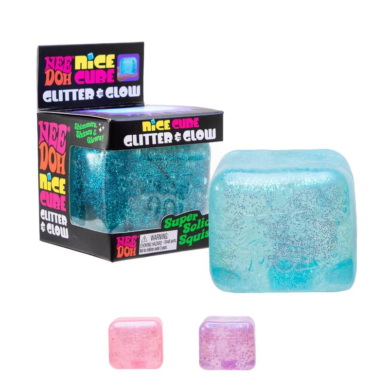 NeeDoh Nice Cube glitter and glow blue sensory toy (additional view)