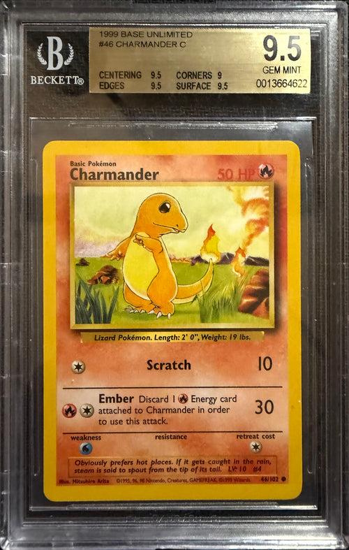 1999 Pokémon Base Set Charmander #46 BGS 9.5 graded slab
