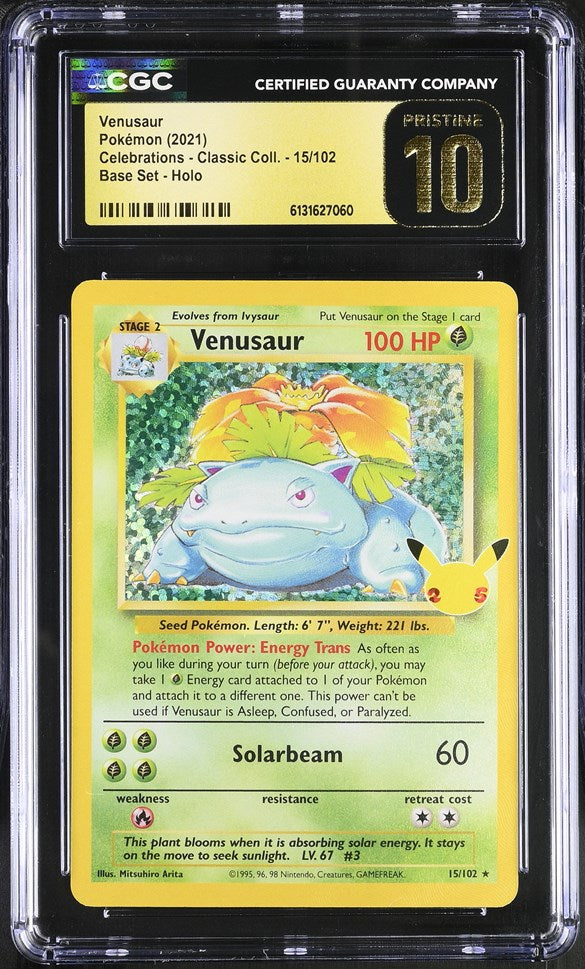 Venusaur #15/102 Celebrations Classic Collection CGC 10 Pristine graded Pokemon card slab