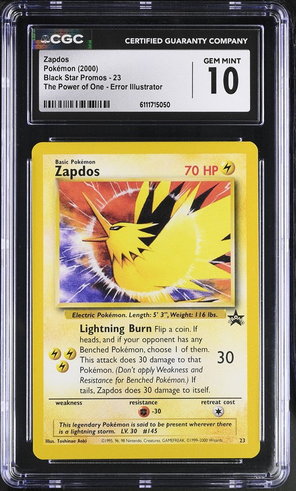 2000 Pokemon Black Star Promo The Power Of One Aoki Error Zapdos #23 CGC 10 GEM