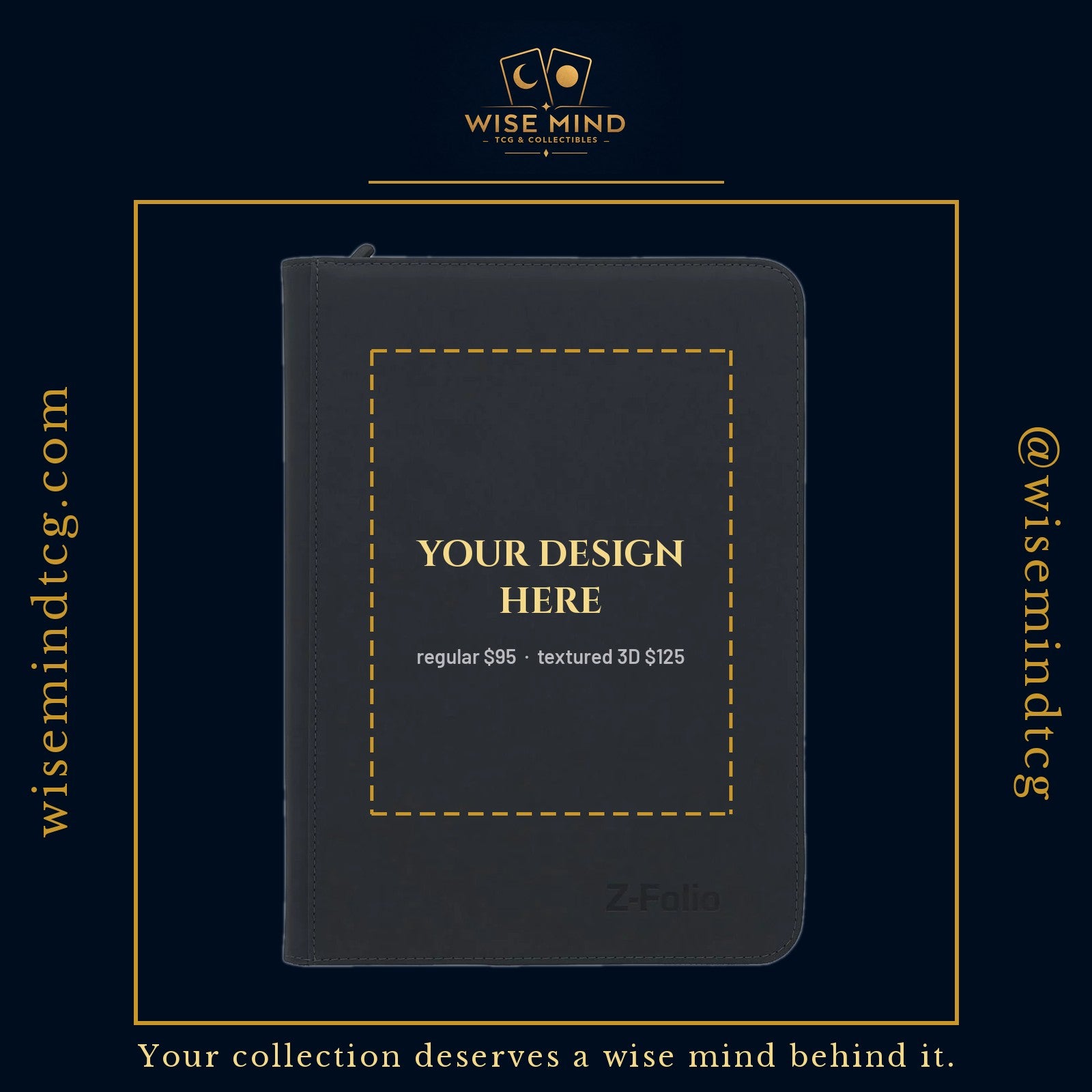 Custom printed BCW Z-Folio 9-pocket zip binder — your design mockup