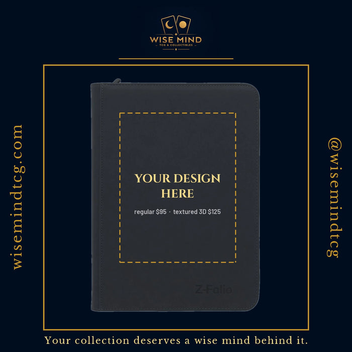 Custom printed BCW Z-Folio 9-pocket zip binder — your design mockup
